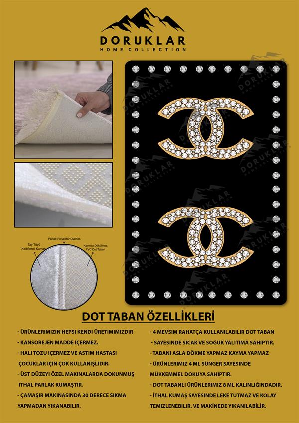 Kaymaz Taban Yıkanabilir Dijital Baskı Dekoratif Modern Desenli Lux Serisi Dot Taban Halı L09