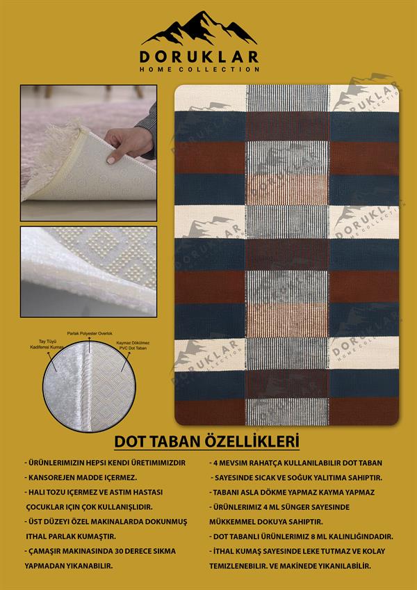 Kaymaz Taban Yıkanabilir Dijital Baskı Dekoratif Modern Desenli Alfa Serisi Dot Taban Halı ALF02