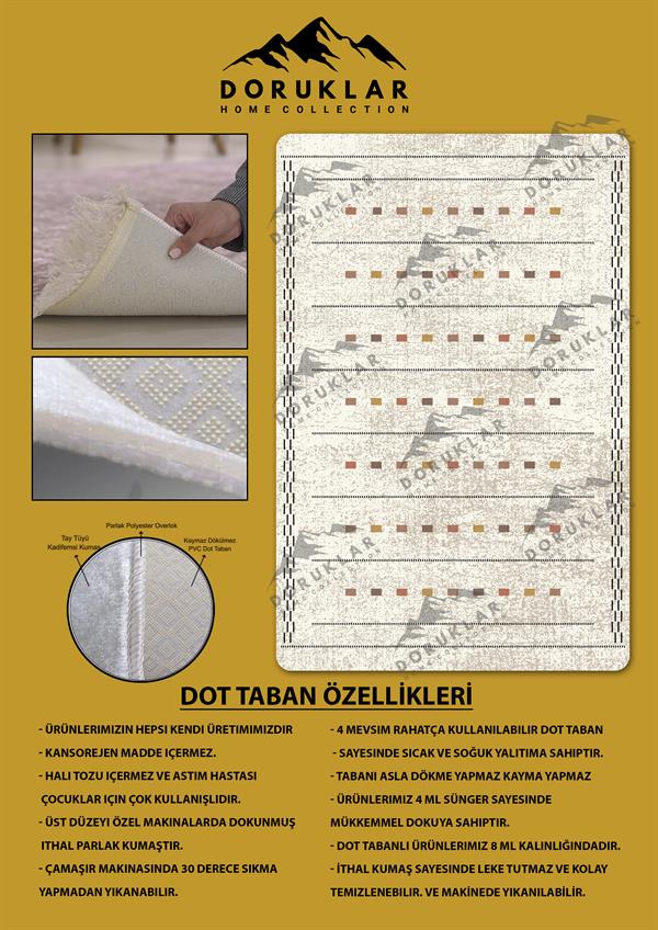 Kaymaz Taban Yıkanabilir Dijital Baskı Dekoratif Modern Desenli Dot Taban Halı Nova Serisi NV12