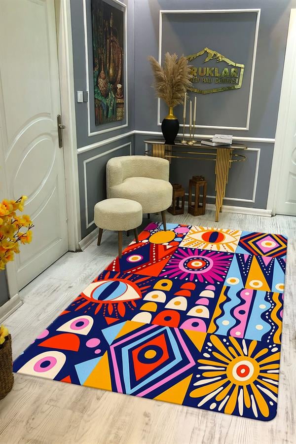 Kaymaz Taban Yıkanabilir Dijital Baskı Dekoratif Modern Desenli Dot Taban Halı Soft  Serisi SFT17