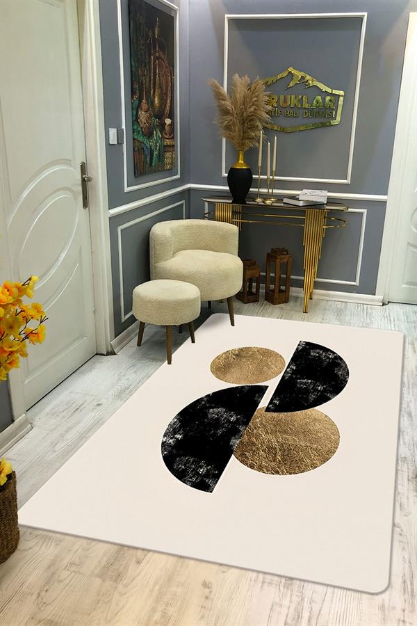 Kaymaz Taban Yıkanabilir Dijital Baskı Dekoratif Modern Desenli Dot Taban Halı Soft  Serisi SFT27