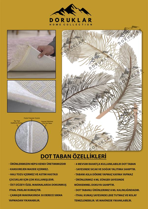Kaymaz Taban Yıkanabilir Dijital Baskı Tüy Desenli Halı