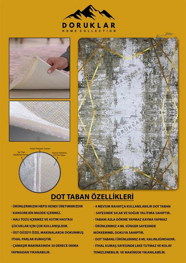 Kaymaz Taban Yıkanabilir Dijital Baskı Eskitme Desenli Salon Halısı