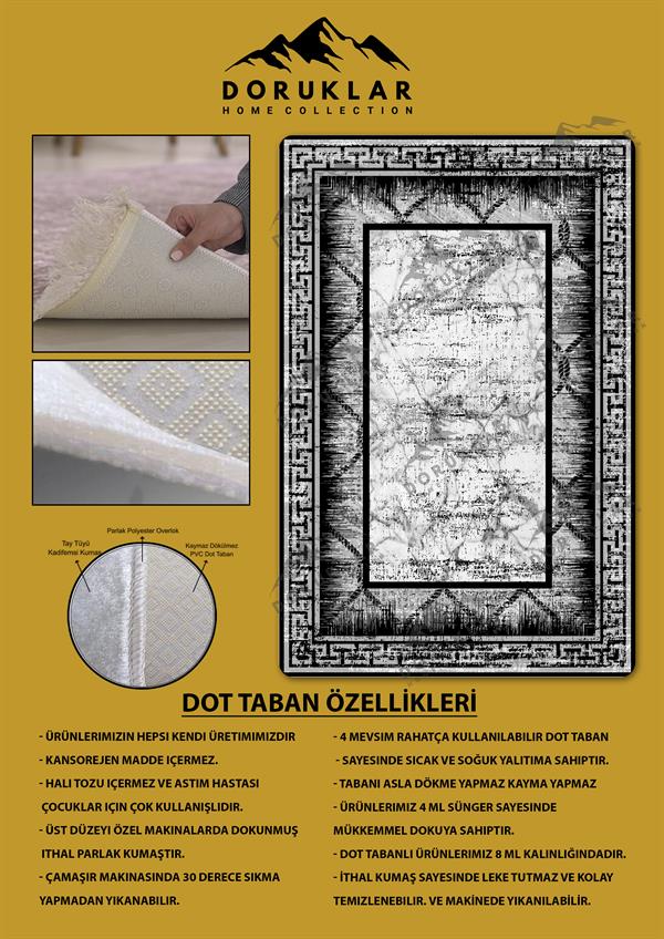Kaymaz Taban Yıkanabilir Dijital Baskı Dekoratif Modern Desenli Dot Taban Halı Nova Serisi NV96