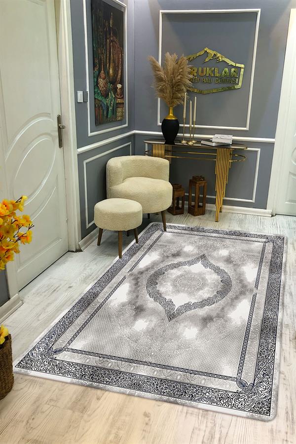 Kaymaz Taban Yıkanabilir Dijital Baskı Modern Klasik Desenli Halı