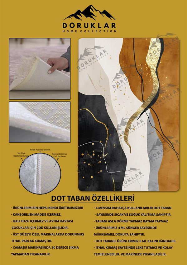 Kaymaz Taban Yıkanabilir Dijital Baskı Dekoratif Modern Desenli Dot Taban Halı Soft  Serisi SFT16