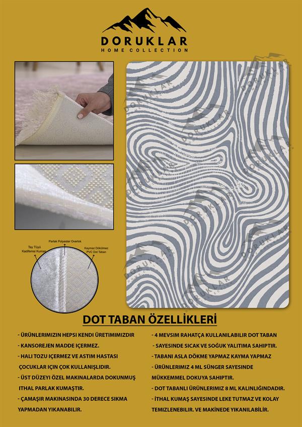 Kaymaz Taban Yıkanabilir Dijital Baskı Dekoratif Modern Desenli Retro Serisi Dot Taban Halı RTR09