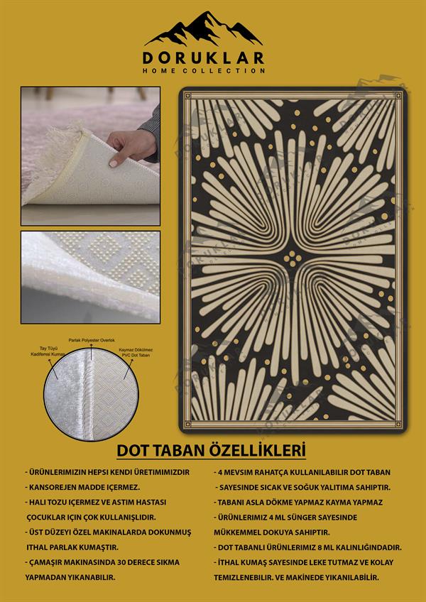 Kaymaz Taban Yıkanabilir Dijital Baskı Dekoratif Modern Desenli Dora Serisi Dot Taban Halı DR11
