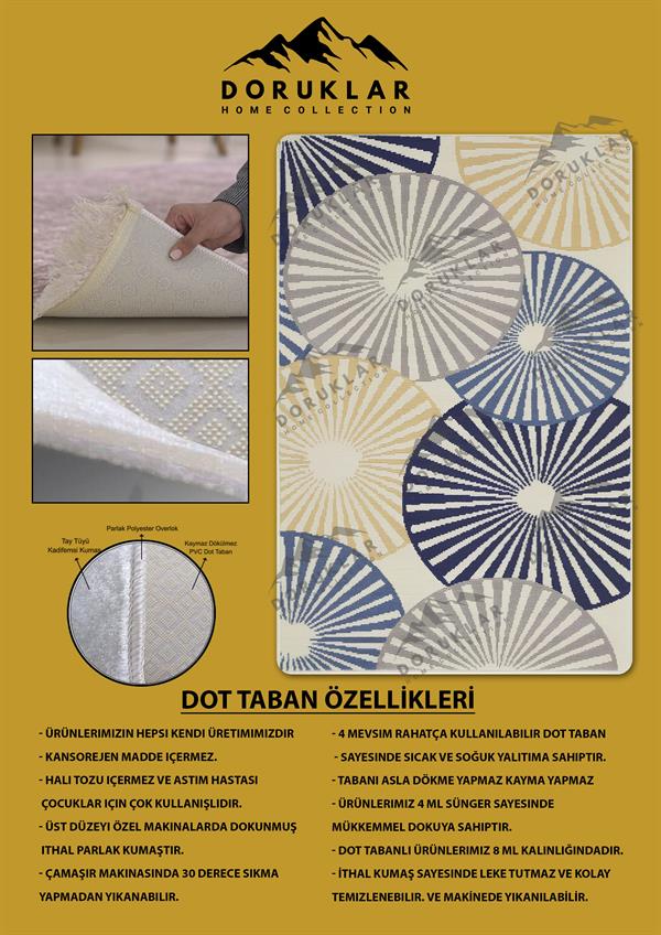 Kaymaz Taban Yıkanabilir Dijital Baskı Dekoratif Modern Desenli Alfa Serisi Dot Taban Halı ALF04