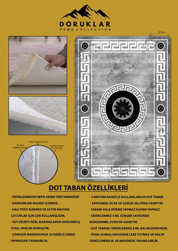Kaymaz Taban Yıkanabilir Dijital Baskı Dekoratif Modern Desenli Dot Taban Halı Nova Serisi NV92