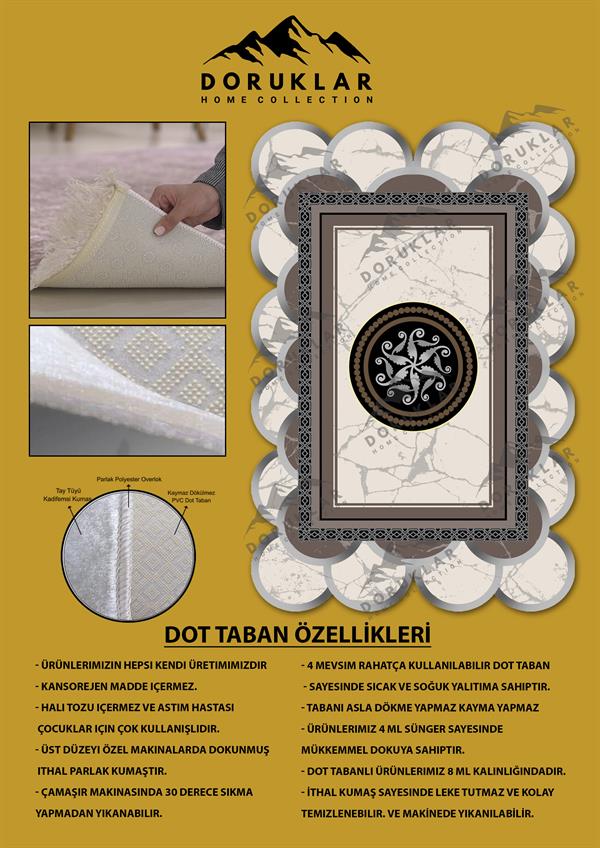 Kaymaz Taban Yıkanabilir Dijital Baskı Dekoratif Modern Desenli Elegance Serisi Lazer Kesim Dot Taban Halı ELG19