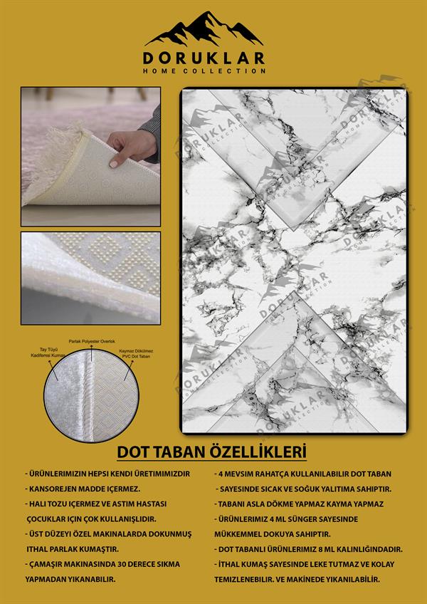 Kaymaz Taban Yıkanabilir Dijital Baskı Dekoratif Modern Desenli Dot Taban Halı Nova Serisi NV107