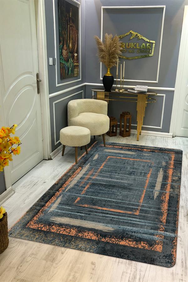 Kaymaz Taban Yıkanabilir Dijital Baskı Eskitme Desenli Salon Halısı