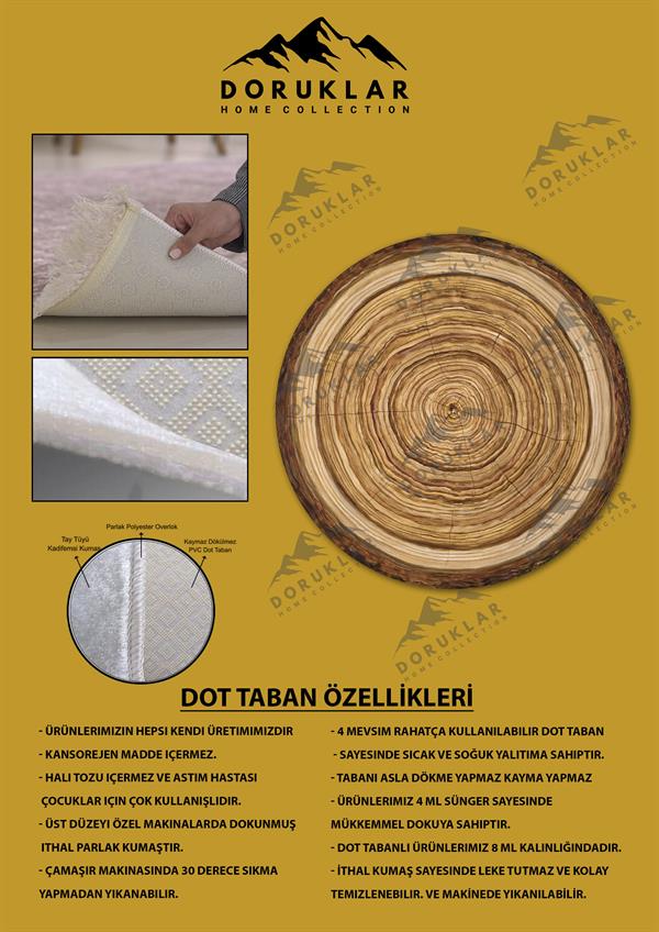Kaymaz Taban Yıkanabilir Dijital Baskı Ağaç Kütük Desenli Dot Taban Halı
