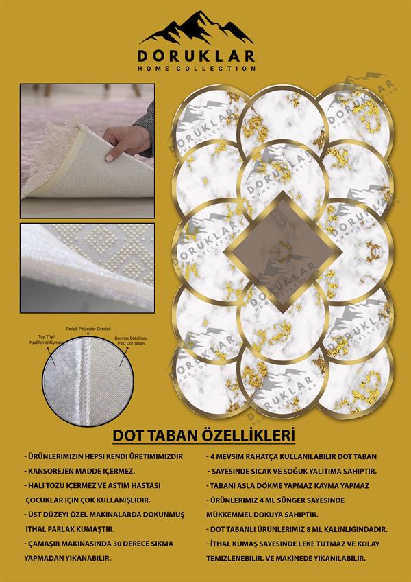 Kaymaz Taban Yıkanabilir Dijital Baskı Dekoratif Modern Desenli Elegance Serisi Lazer Kesim Dot Taban Halı ELG65