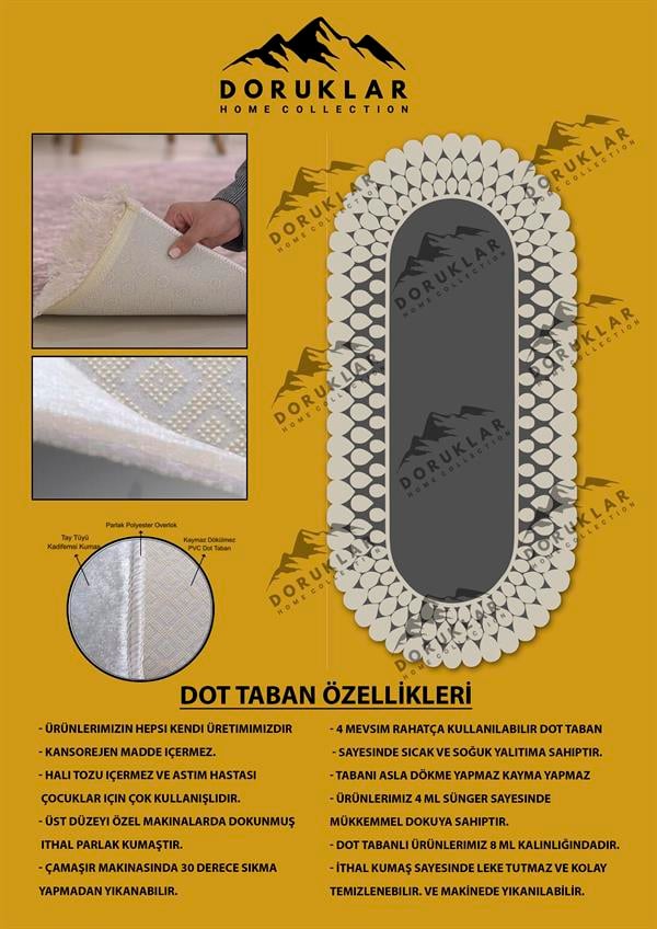 Kaymaz Taban Yıkanabilir Dijital Baskı Lazer Kesimli Gri Damlacık Desenli Dot Taban Halı