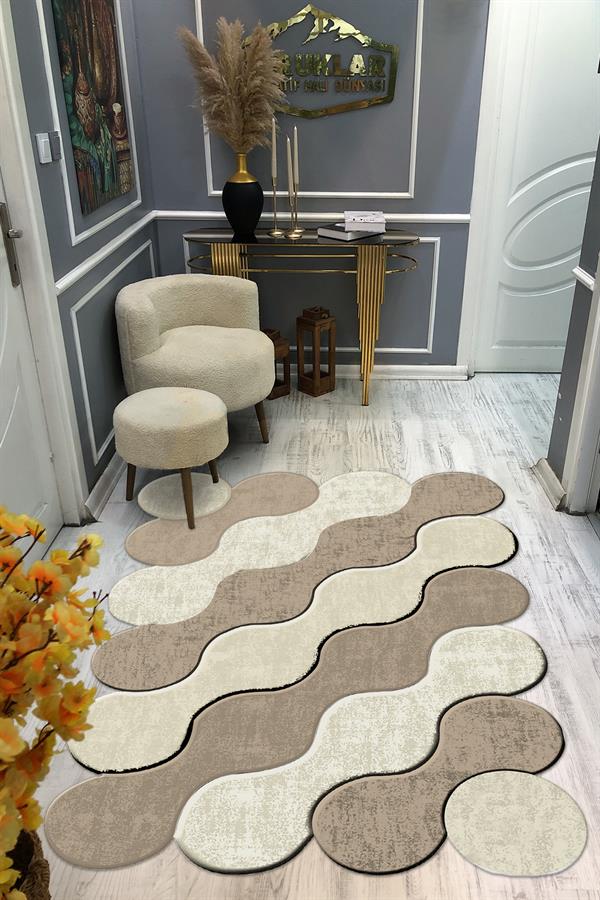Kaymaz Taban Yıkanabilir Dijital Baskı Dekoratif Modern Desenli Elegance Serisi Lazer Kesim Dot Taban Halı ELG01