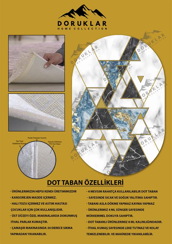 Kaymaz Taban Yıkanabilir Dijital Baskı Oval Kesim Dekoratif Modern Desenli Dot Taban Halı OVAL012