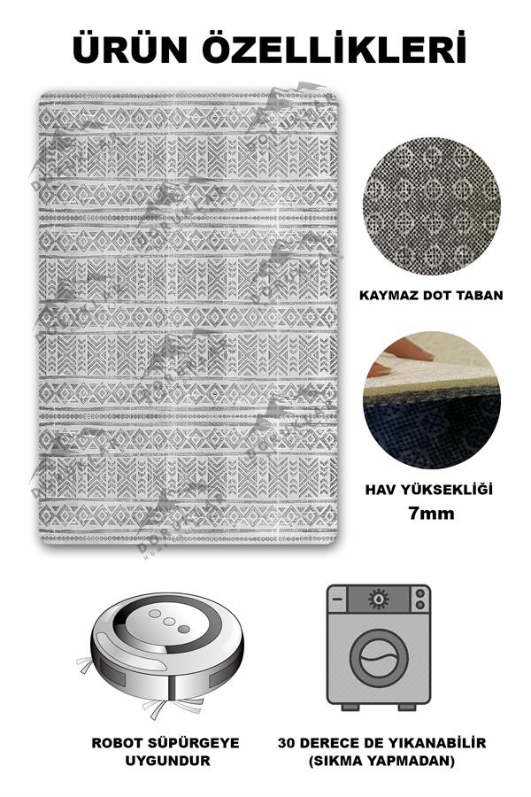 Kaymaz Taban Yıkanabilir Dijital Baskı Dekoratif Modern Desenli Dot Taban Halı Zen Serisi ZEN03