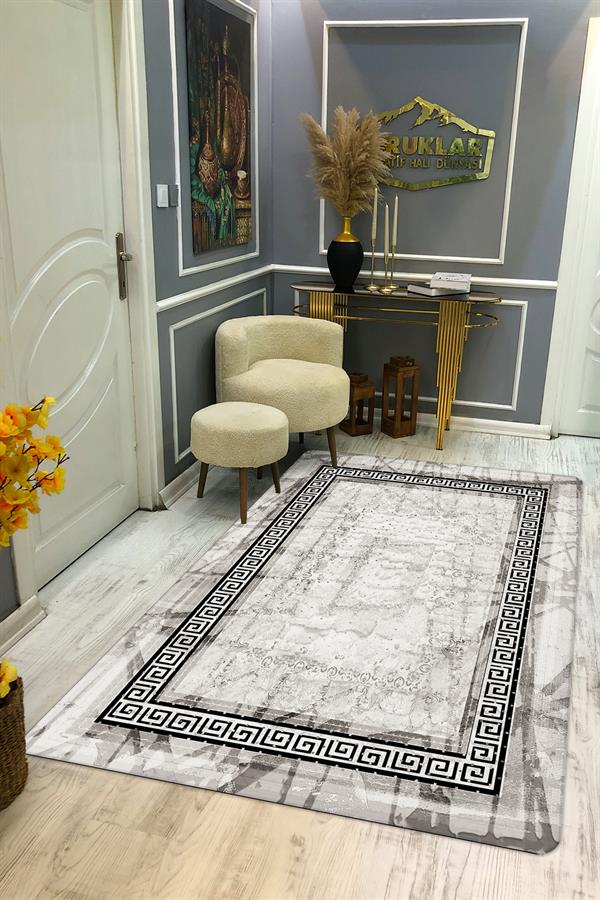Kaymaz Taban Yıkanabilir Dijital Baskı Çerçeveli Desenli Halı