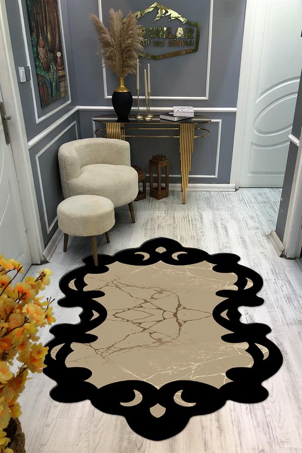 Kaymaz Taban Yıkanabilir Dijital Baskı Dekoratif Modern Desenli Elegance Serisi Lazer Kesim Dot Taban Halı ELG29