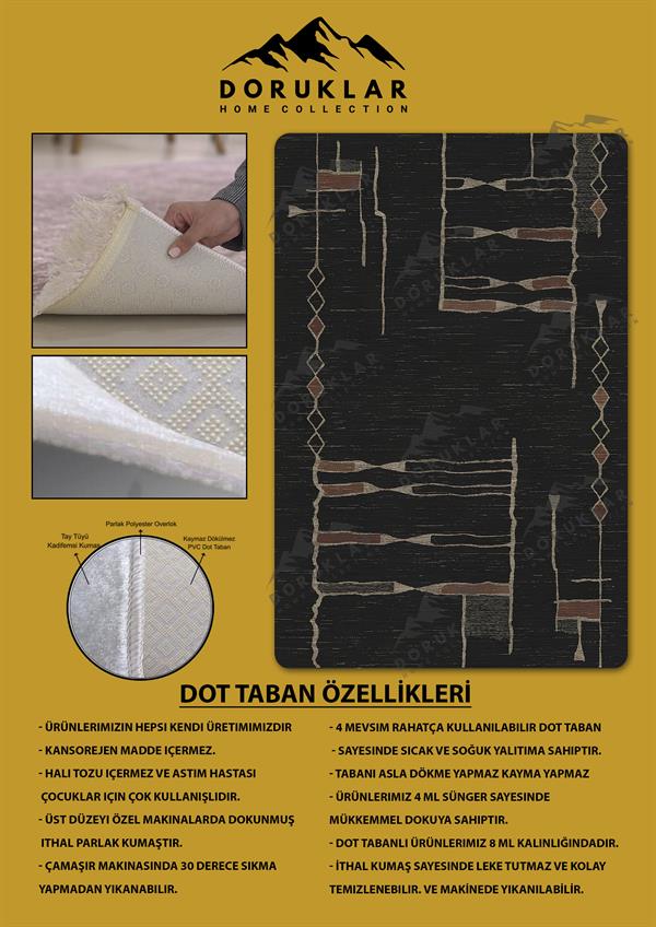 Kaymaz Taban Yıkanabilir Dijital Baskı Dekoratif Modern Desenli Alfa Serisi Dot Taban Halı ALF13