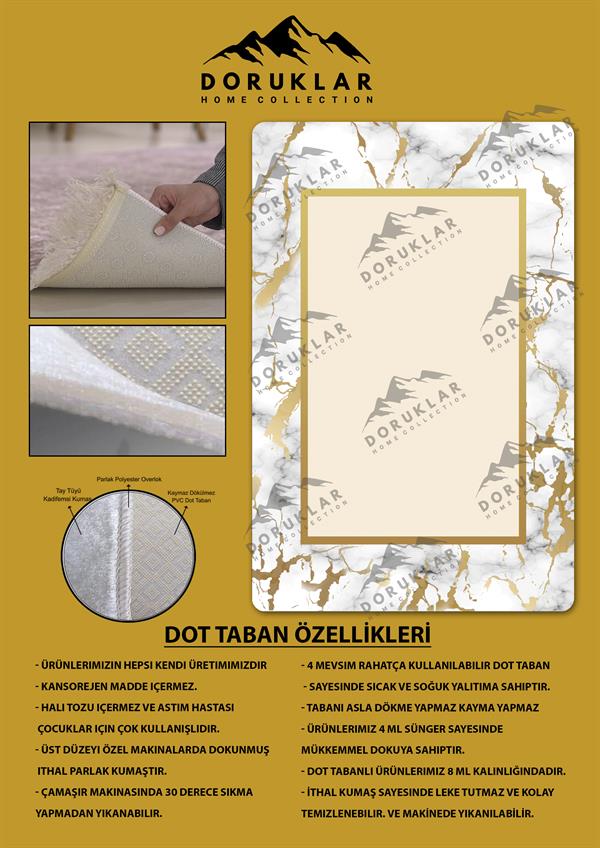 Kaymaz Taban Yıkanabilir Dijital Baskı Dekoratif Modern Desenli Dot Taban Halı Nova Serisi NV129