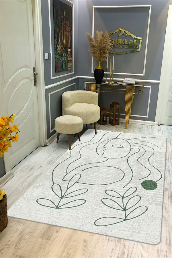 Kaymaz Taban Yıkanabilir Dijital Baskı Dekoratif Modern Desenli Retro Serisi Dot Taban Halı RTR02
