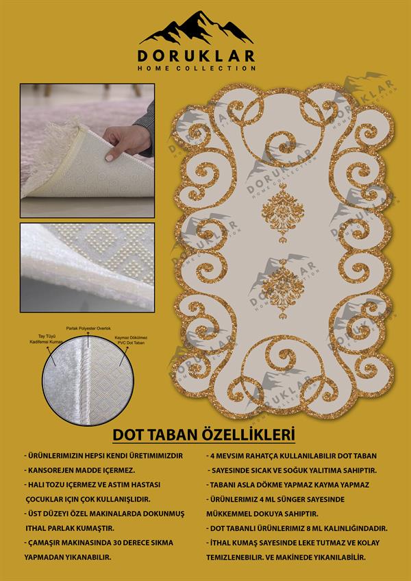 Kaymaz Taban Yıkanabilir Dijital Baskı Dekoratif Modern Desenli Elegance Serisi Lazer Kesim Dot Taban Halı ELG51