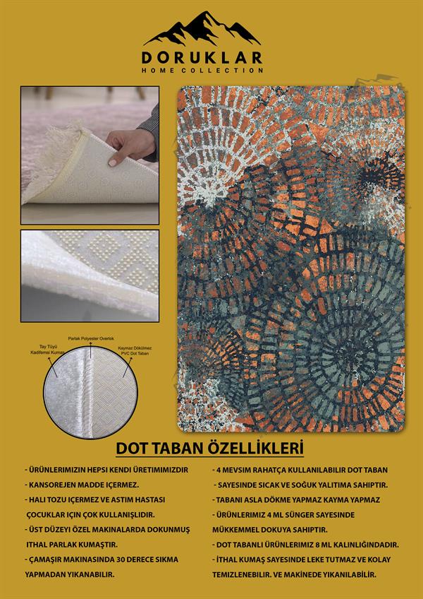 Kaymaz Taban Yıkanabilir Dijital Baskı Dekoratif Modern Desenli Dot Taban Halı Nes V2 Serisi NES013