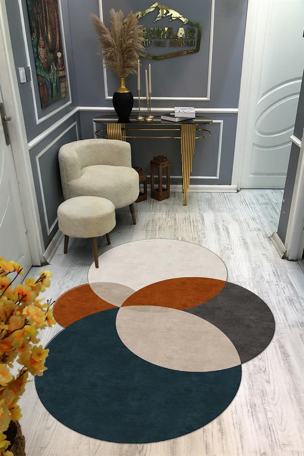 Kaymaz Taban Yıkanabilir Dijital Baskı Dekoratif Modern Desenli Elegance Serisi Lazer Kesim Dot Taban Halı ELG44