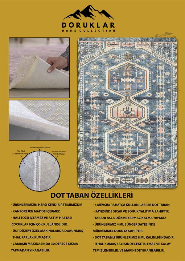 Kaymaz Taban Yıkanabilir Dijital Baskı Dekoratif Modern Desenli Dora Serisi Dot Taban Halı DR27