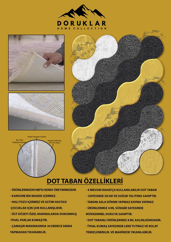 Kaymaz Taban Yıkanabilir Dijital Baskı Dekoratif Modern Desenli Elegance Serisi Lazer Kesim Dot Taban Halı ELG32