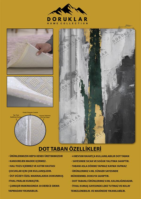 Kaymaz Taban Yıkanabilir Dijital Baskı Dekoratif Modern Desenli Dot Taban Halı Soft  Serisi SFT07