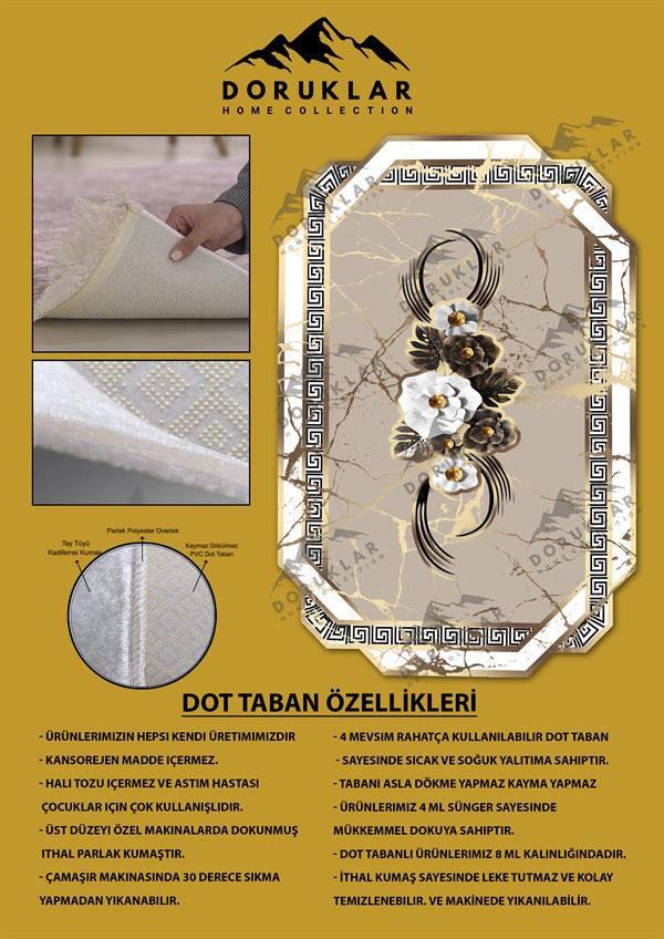 Kaymaz Taban Yıkanabilir Dijital Baskı Dekoratif Modern Desenli Elegance Serisi Lazer Kesim Dot Taban Halı ELG77