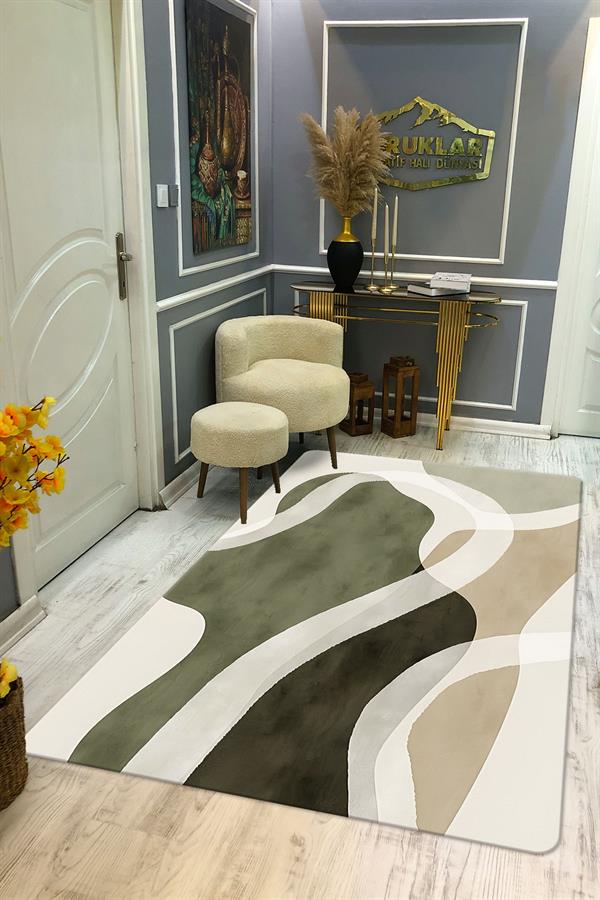 Kaymaz Taban Yıkanabilir Dijital Baskı Dekoratif Modern Desenli Dot Taban Halı Soft  Serisi SFT32