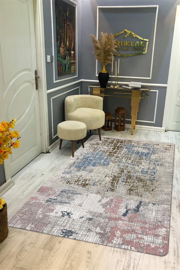 Kaymaz Taban Yıkanabilir Dijital Baskı Eskitme Desenli Salon Halısı