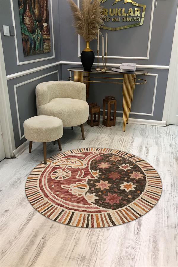 Kaymaz Taban Yıkanabilir Dijital Baskı Dekoratif Modern Desenli Lux Serisi Dot Taban Halı L15