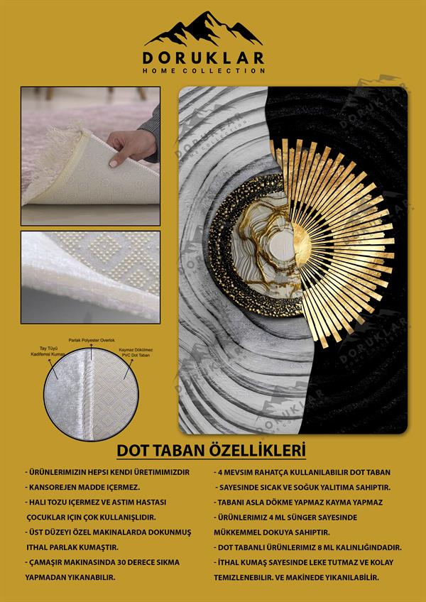 Kaymaz Taban Yıkanabilir Dijital Baskı Dekoratif Modern Desenli Dot Taban Halı Soft  Serisi SFT41