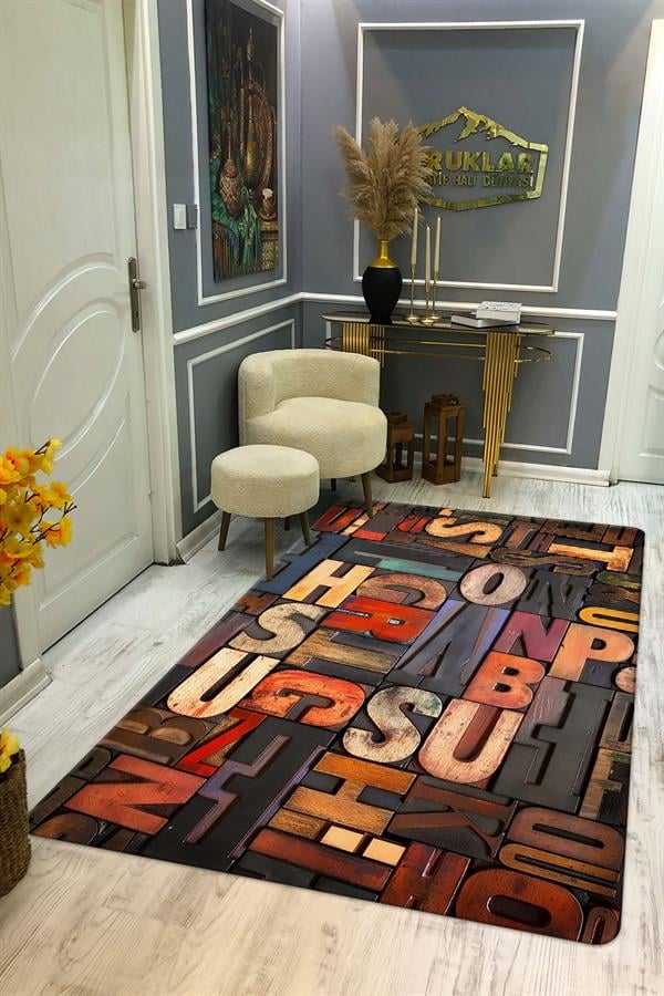 Kaymaz Taban Yıkanabilir Dijital Baskı Dekoratif Modern Desenli Dot Taban Halı