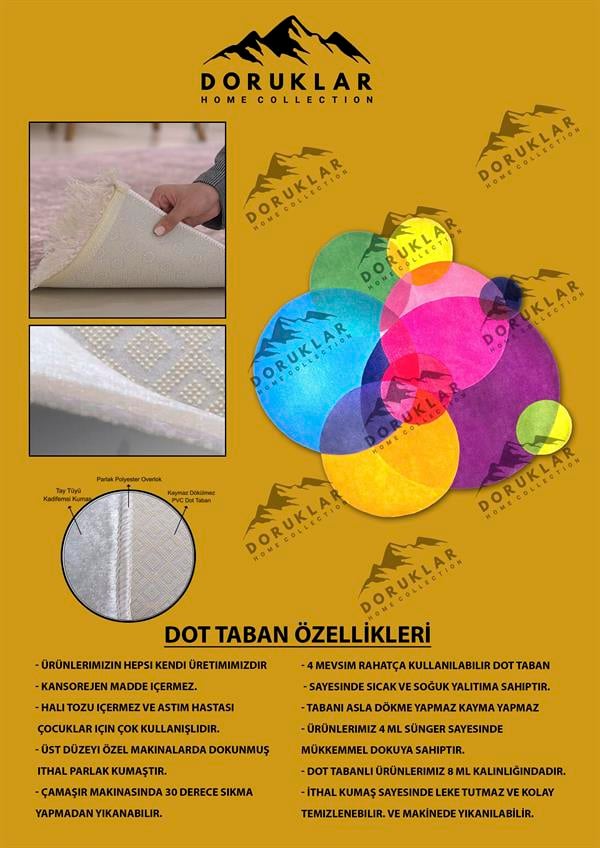 Kaymaz Taban Yıkanabilir Dijital Baskı Lazer Kesimli Renkli Daireler Desenli Dot Taban Halı