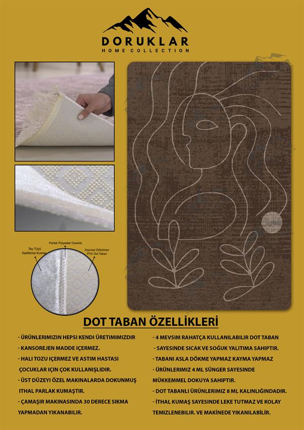 Kaymaz Taban Yıkanabilir Dijital Baskı Dekoratif Modern Desenli Retro Serisi Dot Taban Halı RTR03