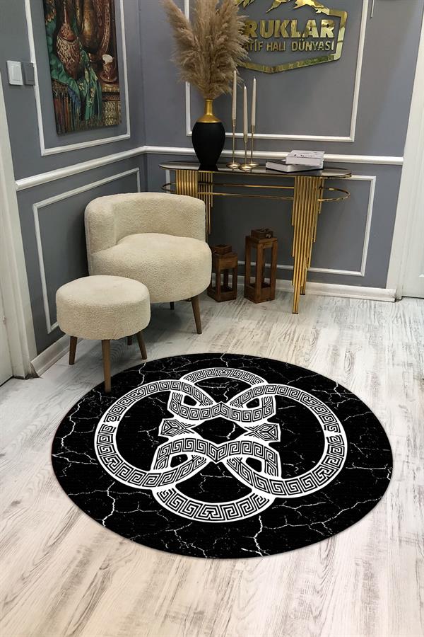 Kaymaz Taban Yıkanabilir Dijital Baskı Dekoratif Modern Desenli Yuvarlak Dot Taban Halı