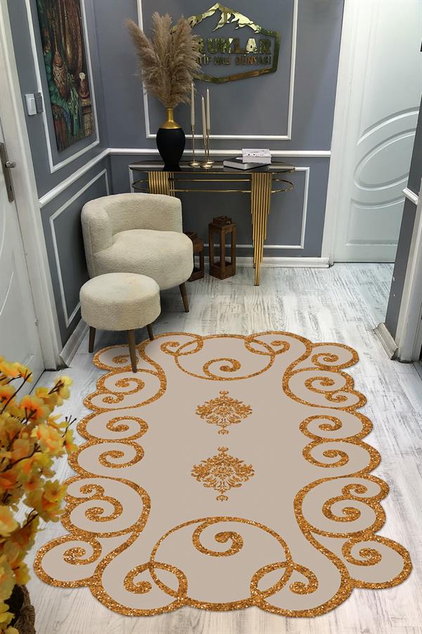 Kaymaz Taban Yıkanabilir Dijital Baskı Dekoratif Modern Desenli Elegance Serisi Lazer Kesim Dot Taban Halı ELG51