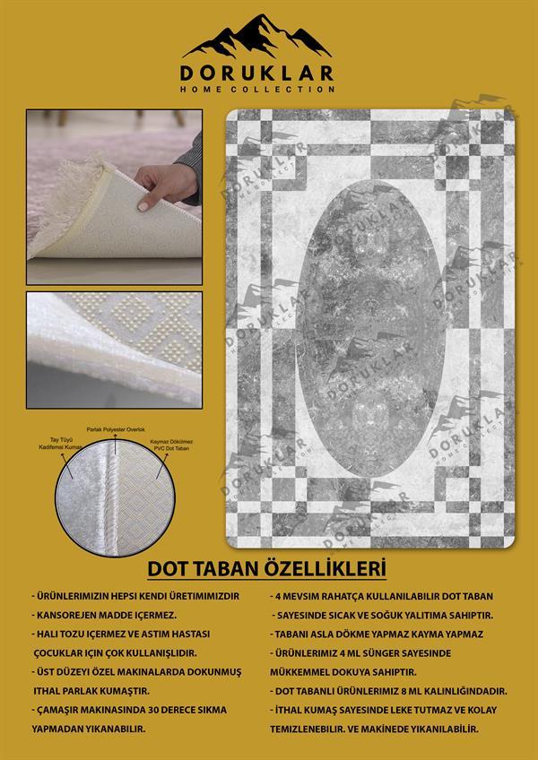Kaymaz Taban Yıkanabilir Dijital Baskı Dekoratif Modern Desenli Dot Taban Halı Nova Serisi NV90