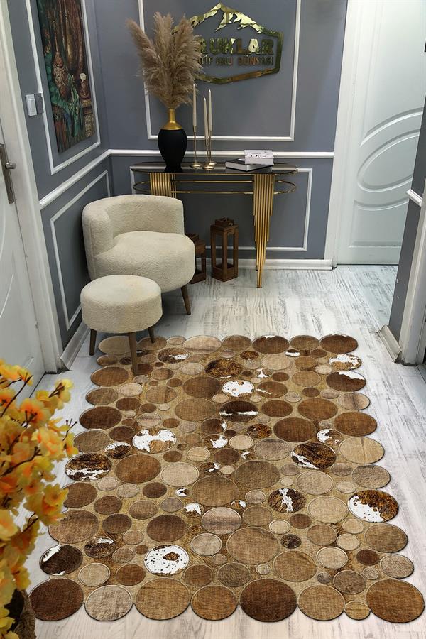 Kaymaz Taban Yıkanabilir Dijital Baskı Dekoratif Modern Desenli Elegance Serisi Lazer Kesim Dot Taban Halı ELG56