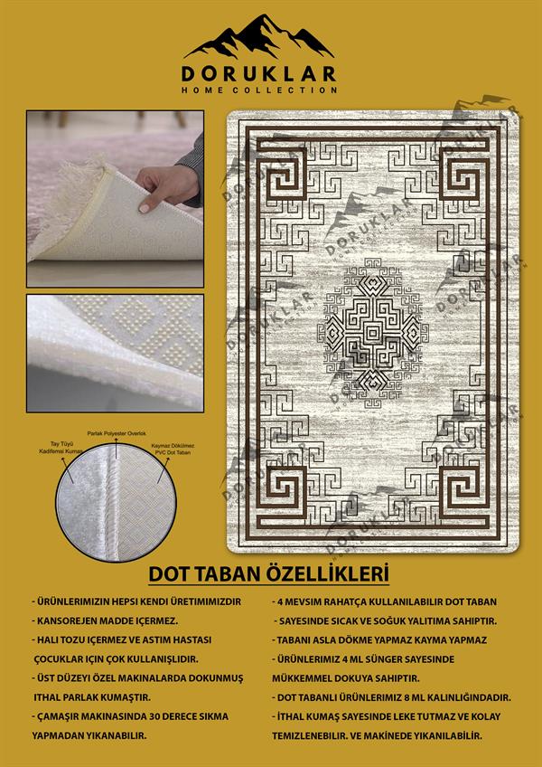 Kaymaz Taban Yıkanabilir Dijital Baskı Çerçeveli Desenli Halı
