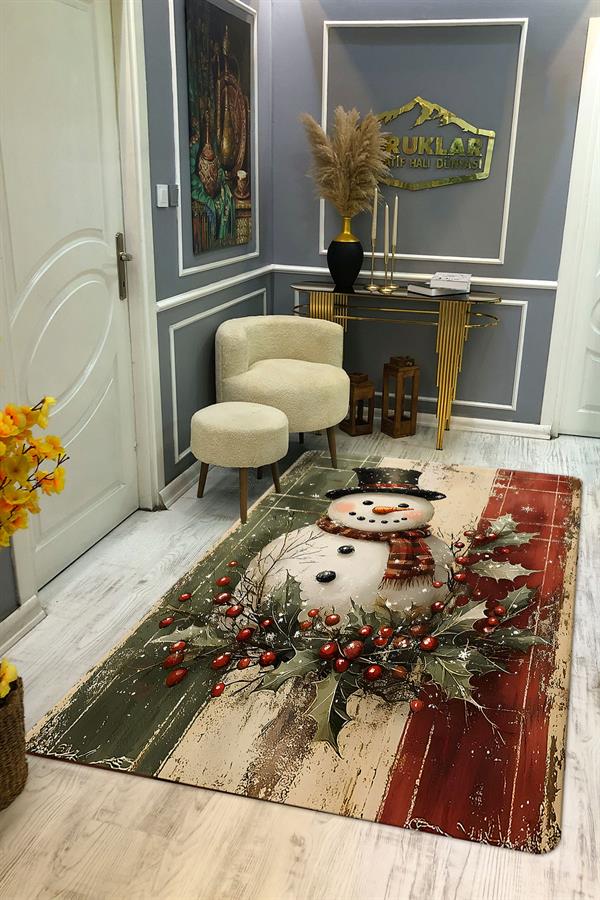 Kaymaz Taban Yıkanabilir Dijital Baskı Yılbaşı Desenli Dot Taban Halı