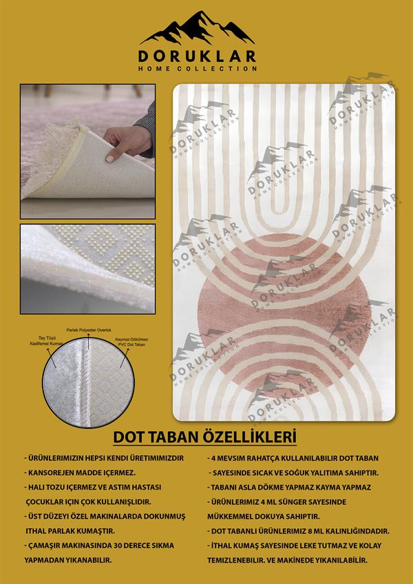 Kaymaz Taban Yıkanabilir Dijital Baskı Dekoratif Modern Desenli Alfa Serisi Dot Taban Halı ALF03