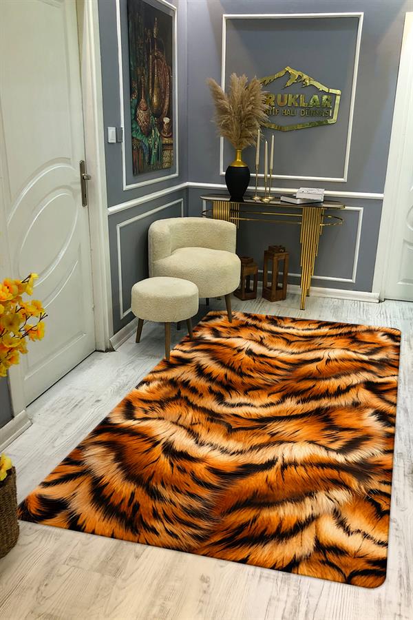 Kaymaz Taban Yıkanabilir Dijital Baskı Dekoratif Modern Desenli Dot Taban Halı Leopar Serisi LEO08
